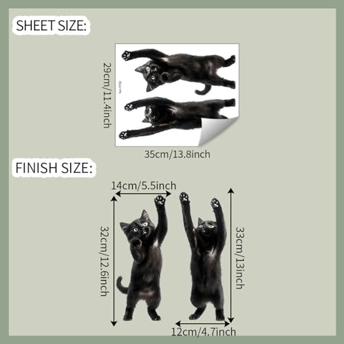 Vinilos decorativos de pared Achang con gatito negro 3D adorable miniatura 2