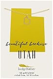 Lucky Feather Utah Shaped State Necklace, 14K Gold-Dipped Pendant on Adjustable 16”-18” Chain