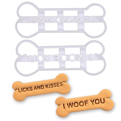 BAKERLOGY ドッグボーンクッキー型 2点セット (12cm) ? I WOOF YOU と LICKS & KISSES デザインで犬用おやつやバレンタインに