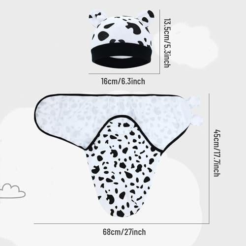 Image of Cinaci 2 Pieces Adjustable Soft Cotton Baby Swaddle Sleep Sacks Hats Newborn Nursery Caps Beanies Bonnets Swaddle Blanket Wraps for Baby Girls Boys Infants Newborns (2PCS S14)