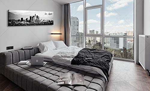 Image of DJSYLIFE Los Angeles Skyline Wall Art Black and White USA Panoramic Cityscape Picture Canvas Prints Artwork for Bedroom Men Room Office Decoration Painting Ready to Hang 13.8 inchx47.3 inch