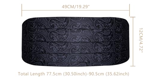 Image of YOHOWA Men Cummerbund Bow Tie Set Silk Paisley Formal Pre-Tied Bowtie Pocket Square Cufflinks Wedding Party Prom