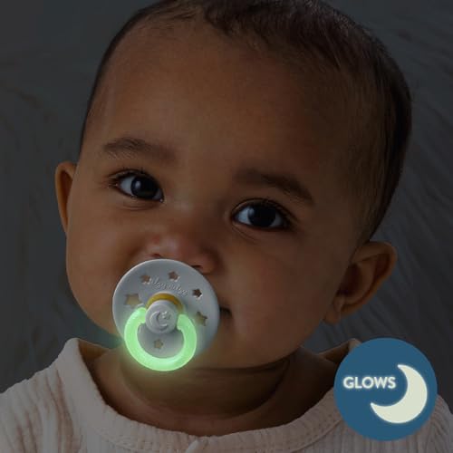 Image of Itzy Ritzy Natural Rubber Pacifiers - Baby Pacifiers with Cherry-Shaped Nipple & Large Air Holes for Added Safety - Set of 2 Glow in The Dark Binkies (Ages 0 - 6 Months)