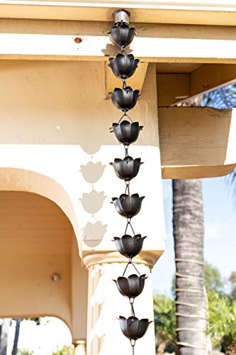 Monarch Rain Chains 18022 Aluminum Lotus Large Cup Rain Chain, 8-1/2 Feet Length Replacement Downspout For Gutters, Black Powder Coated #TOP1