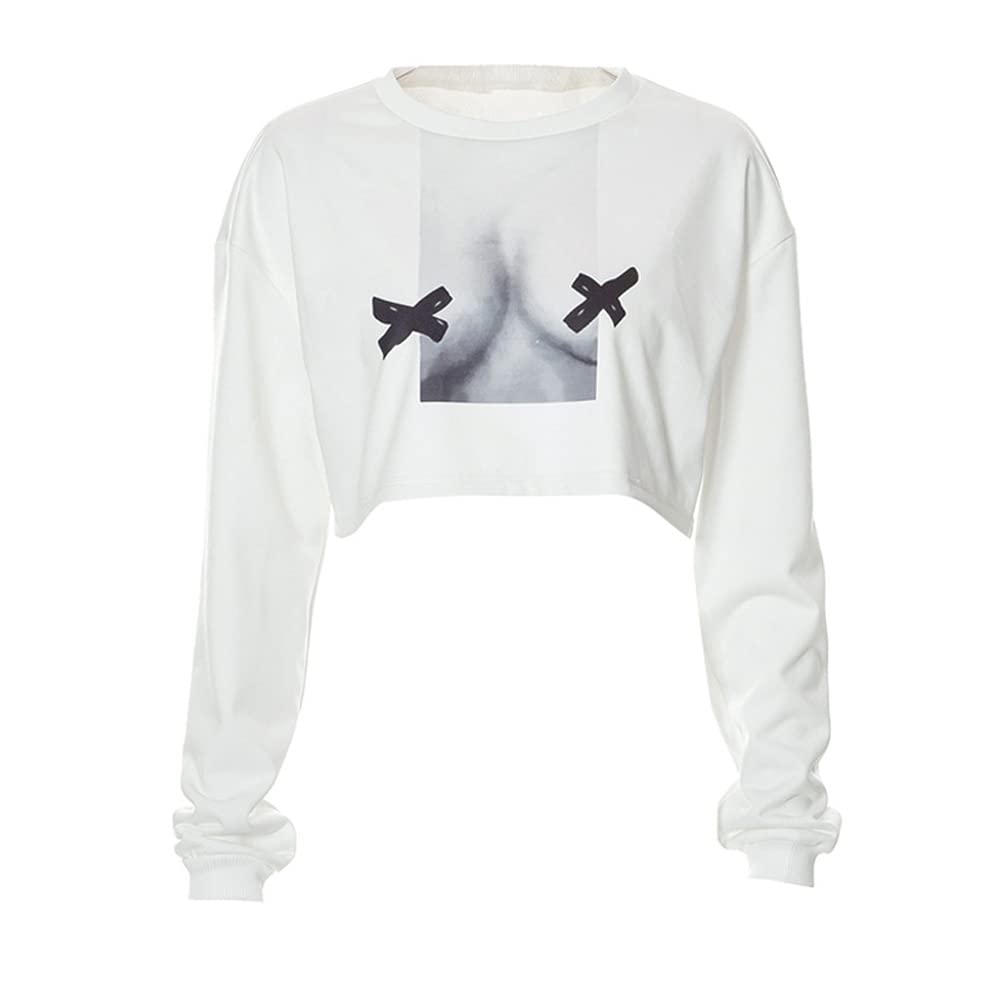 Sweatshirts for Womens Sexy Cropped Top Crewneck Cool Graphic Students' Casual Wear Pullover Sweaters