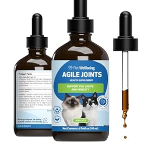 Pet Wellbeing Agile Joints for Cats – Hip and Joint Health, Mobility, Joint Ligament and Cartilage, Devil’s Claw, Boswellia – Veterinarian-Formulated Herbal Supplement 4 oz (118 ml)