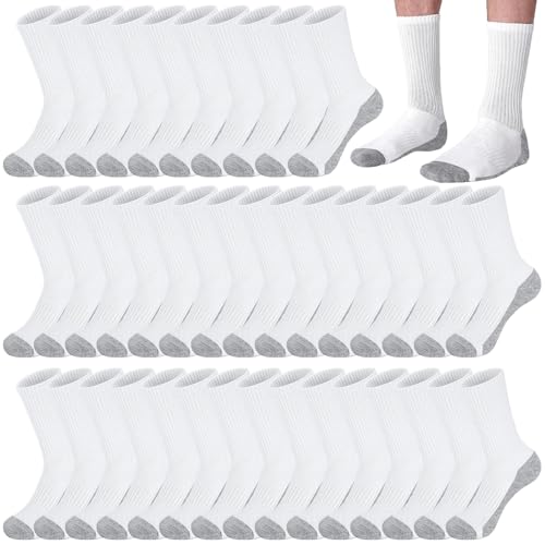 Looknniy 20 Pairs Crew Athletic Socks for Men Moisture Wicking Cushion Crew Socks for Sport Running Traveling (White)