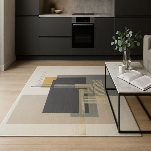 Tapis de décoration,120 x 180 cm, Orange, Jaune, Gris, Noir, Beige Modernes, Salon Chambre Design Moderne Salle à Manger Cuisine Chevet canapé, Rug for...
