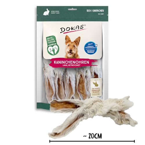 DOKAS Kaninchenohren – Getreidefreier Premium Snack aus 100% Kaninchen für Hunde