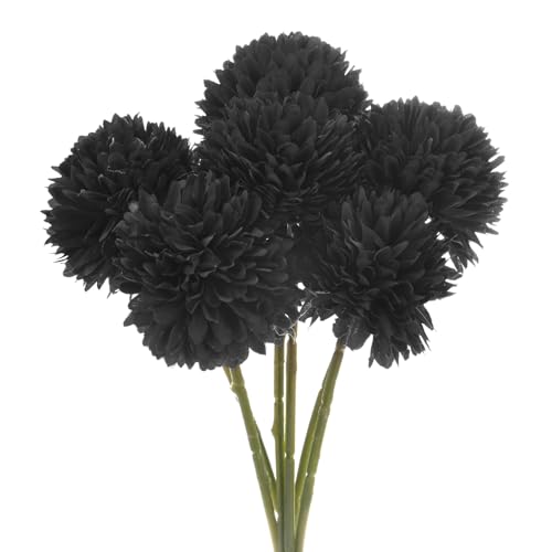 M METERXITY 6-Pack Artificial Chrysanthemum Ball Flowers,11 Inch Faux Chrysanthemum Silk Bouquets Real Touch Faux Flowers for Home/Wedding/Christmas/Party[Black]