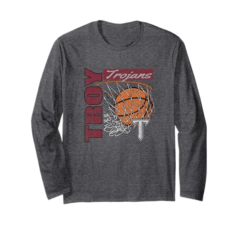 Troy Trojans Vintage Basketball 90's Dark Heather Long Sleeve T-Shirt