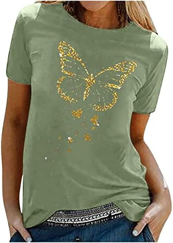 Butterfly Shirts for Women Summer Crewneck Casual Shirts Short Sleeve Blouse Summer Shirts Tops