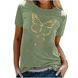 Butterfly Shirts for Women Summer Crewneck Casual Shirts Short Sleeve Blouse Summer Shirts Tops