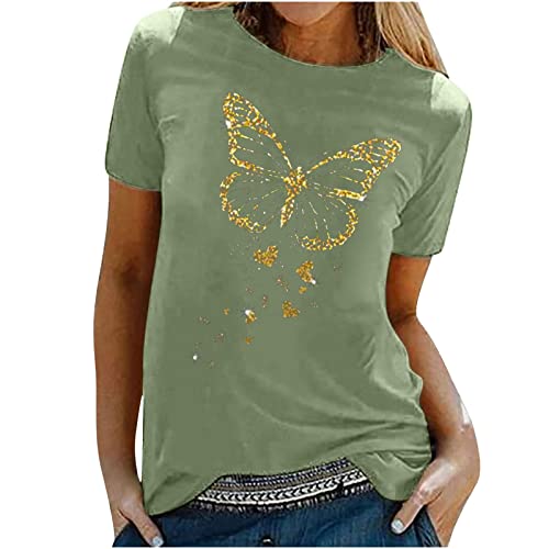 Butterfly Shirts For Women Summer Crewneck Casual Shirts Short Sleeve Blouse Summer Shirts Tops #TOP12