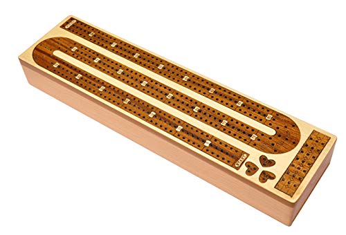 Palm Royal Handicrafts 3 Track Continuous Cribbage Wooden Cribbage Board Made with Maple Wood/Teak Wood and Storage Available for pegs and Cards