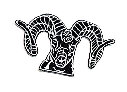 Black Aries Skull Zodiac Sign Iron on Appliques Patch Aries Animals Cartoon Embroidered Iron On Patch for Clothes Costume Badge Patch Logo Clothes Backpacks Hat Costume Sewing Embroidery (06)