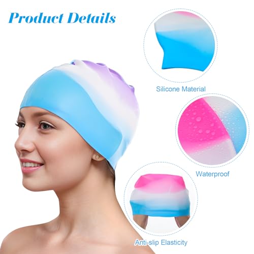 Fumwase 6PCS Unisex Teenagers Silicone Swim Caps Waterproof Swimming Hat Adult Swimming Cap Elastomeric for Short Hair