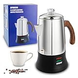 APOXCON Edelstahl 18/8 (SS304) Kaffeemaschine Elektrischer Perkolator, Kordlos mit Schauglas für Haushalt Hotel Geschenkbox (6 Tassen)