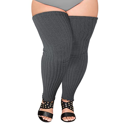 Cozyoffi Women's Plus Size Leg Warmers Knit Over Knee High Footless Socks For Thick Thighs(C03-Dark Grey) #TOP4