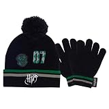 Harry Potter Slytherin 07 Mütze und Handschuhe Set, Kinder, One Size, Schwarz, Offizielle Handelsware