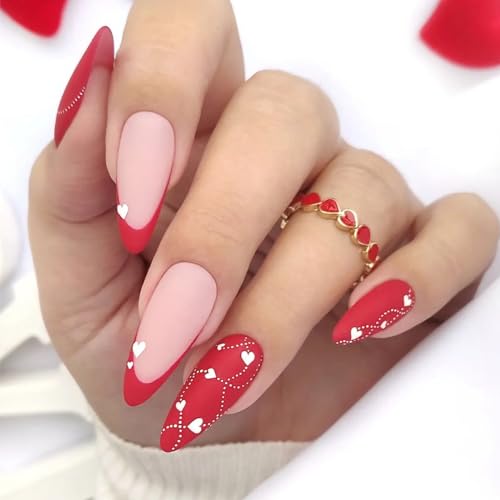 Valentine's Day Press on Nails Medium Almond Shape with Curve