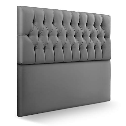 SUENOSZZZ-ESPECIALISTAS DEL DESCANSO Cabecero de Cama de 135 Modelo Copenhague, Color Ceniza 145x120 | Cabezal Madera de Gran Acolchado con capitoné tapizado en Polipiel