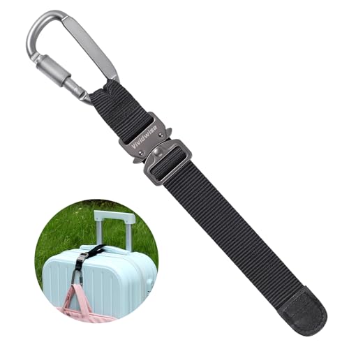 Vividwise Luggage Straps, Add a Bag Luggage Strap Jacket Gripper, Metal Buckle Backpack Luggage Strap for Carry-on Baggage Suitcase Straps Belts Travel Accessories (Grey Black,Hook x 1 All Metal)