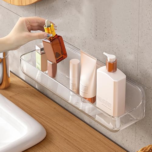 Diesisa Acrylic Wall Mounted Shower Caddy, Clear, Large Size 4D x 12.8" W x 3.3" H, Acrylic Shelf, No Drilling Walls Adhesive Shelf, Bathroom Shelves with Self Adhesive Tape for Bathroom, Kitchen by Diesisa - Used condition - US$13.73