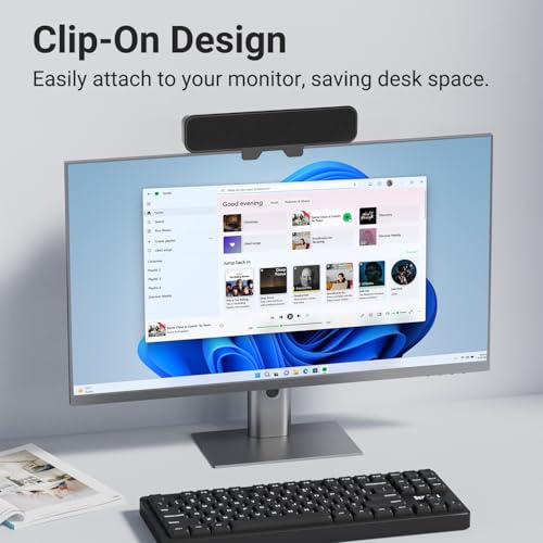 INGA PC-Lautsprecher mit USB Plug-and-Play, einfach am Monitor befestigbar. Lauter Stereo-Sound mit Bass für Studium und Meetings, kompatibel mit MAC und Laptop
