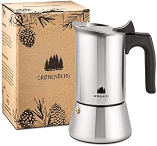 Groenenberg Espresso Maker | Moka Pot Induction | 4-6 Cup stovetop Coffee Maker (200-300 ml) | Stainless Steel Italian Coffee Maker incl. Extra sealings & Manual (4 Cup, 200 ml)