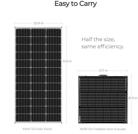 Renogy 100 Watt 12 Volt Monocrystalline Off Grid Portable Foldable 2Pcs 50W Solar Panel Suitcase Built-in Kickstand with Waterproof 20A Charger Controller
