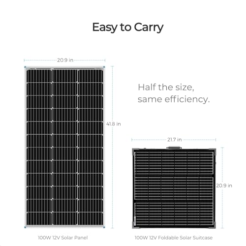 Renogy 100 Watt 12 Volt Portable Solar Panel with Waterproof 20A Charger Controller Foldable 100W Solar Suitcase with Adjustable Kickstand for Power Station, 100W Panel-20A Controller, Black