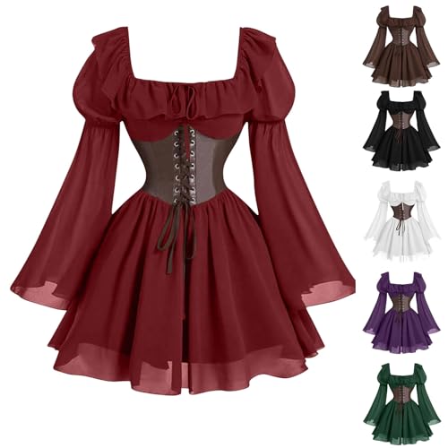 Damen Halloween Kostüm Gothic Kleid Cosplay Renaissance Partykleider Karneval Kostüm Vintage Retro Kleid Im Hofstil Chiffon Figurbetont Mit...