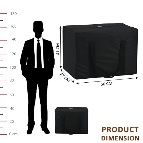 Image of Heart Home Nylon Under Bed Organizer Storage Bag for Clothes, Toys and Stationery | Foldable Garment Organizer for Wardrobe with Zipper & Handles | Closet Storage Bags | Black