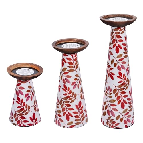 Mela Artisans Enamel Metal Candle Holders - White Pink Floral