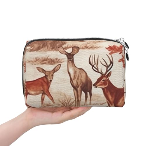 Pochette de maquillage en cuir argenté avec imprimé d'ours et cerf de style
