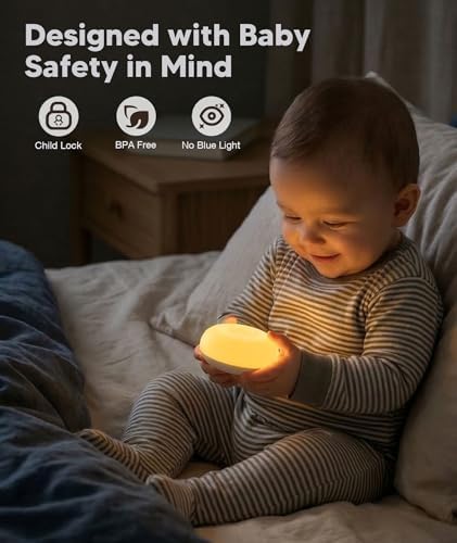 Baby Night Light for Nursery | Upgraded Flip Design with 1800K Amber Glow for Breastfeeding & Diaper Changes | Dimmable Silicone Egg Lamp, Brightness Memory, Child Lock, USB-C Rechargeable Nightlight — view 4