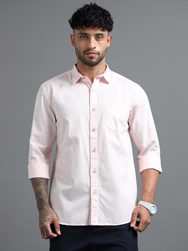 Image of Men Slim Fit Solid Spread Collar Casual Shirt