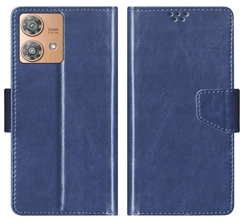 SBMS Flip Cover for Motorola Moto Edge 40 Neo 5G 6.55-Inch Back Cover Case with Magnatic Closure | Inbuilt Stand | Card & Money Pocket (Blue)