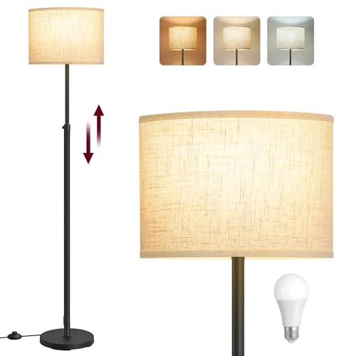 VASAGLE Lámpara de Pie, Lámpara de Lectura Regulable en Altura, 140-170 cm de Altura, Interruptor de Pedal, Pantalla de Tela, Casquillo E27, Negro Tinta LFL002BH02