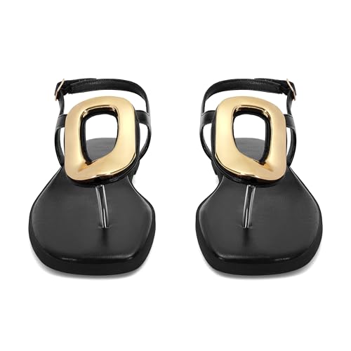 Image of Wnshonzy Flip-Flops for Women Thong Sandals Flat Slip on Slides Beach Comfort Open Square Toe Ladies Slipper Dressy Metal Hardware Decoration Summer Shoes Casual Fashion