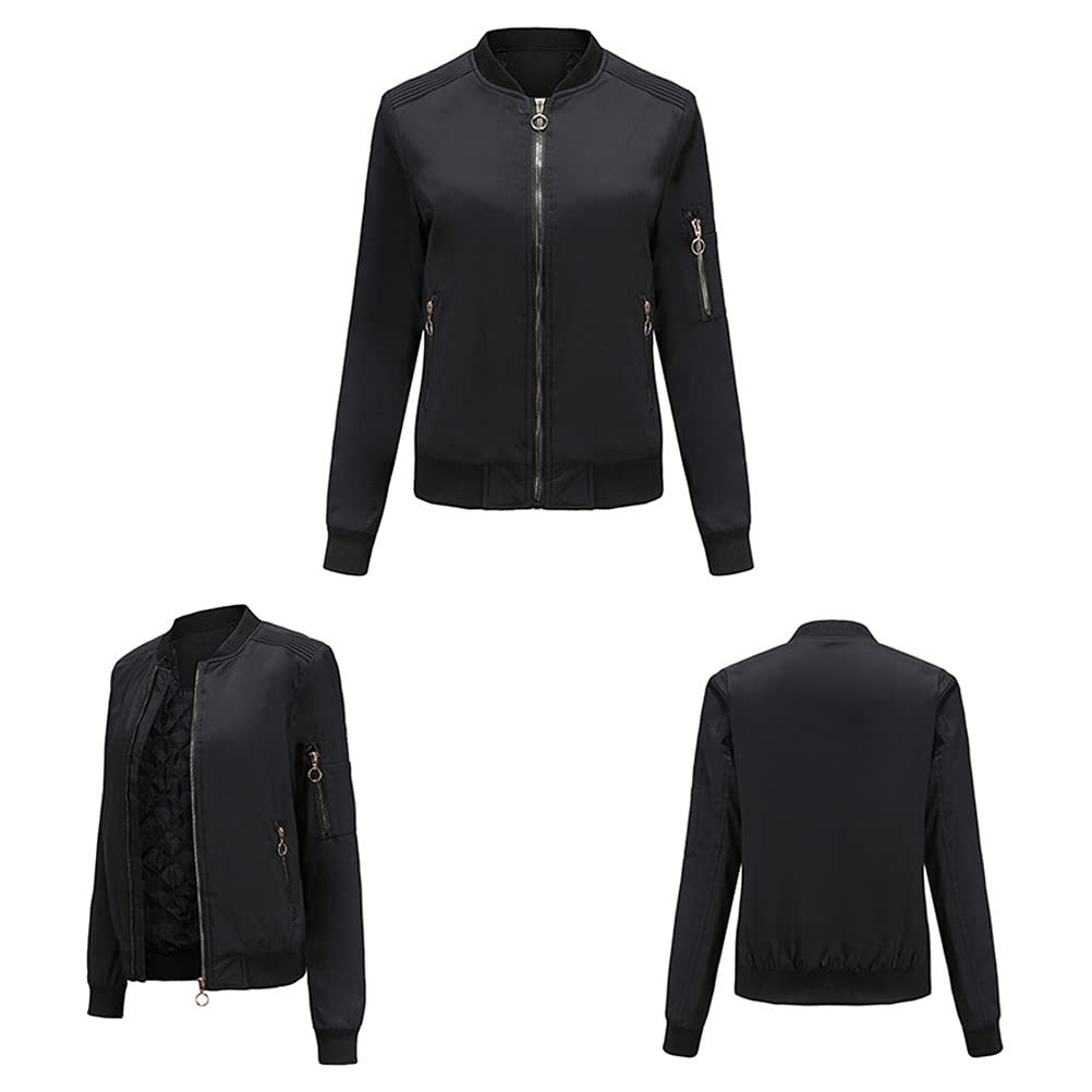 Minetom Veste Femme Motard Blouson Printemps Automne Léger Bombers Jacket Sweatshirt Sport Vintage Outwear Zippé Court Jacket