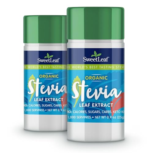 SweetLeaf Organic Pure Stevia Powder Shaker Jar - Zero Calorie Sweetener with Pure Stevia Leaf Extract, 1000 Servings per Container, No Additives, Sugar Free, Keto Friendly - 0.9 Oz (Pack of 2)