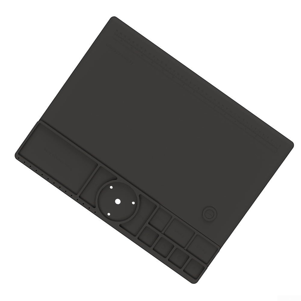 Widerstandsfähige Silikon Lötmatte TE-711, Hitzebeständige Arbeitsunterlage 45x35cm, Rutschfeste Reparatur Matte für Elektronik, Uhren und Handys, Schwarz