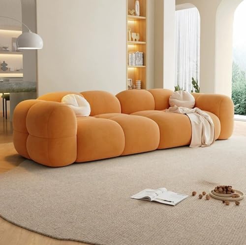 Image of LEGACY OF COMFORT Prith Velvet Cloud Sofa - Premium Cushioned Comfort | Brand-Registered Design | 3 Seater Sofa for Living Room (Orange)