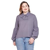 Style Quotient Tie Up Neck with Fit and Flare Sleeves Plus Size Top for Women Office Casual wear top for Girls Big Size, 3XL-Grey