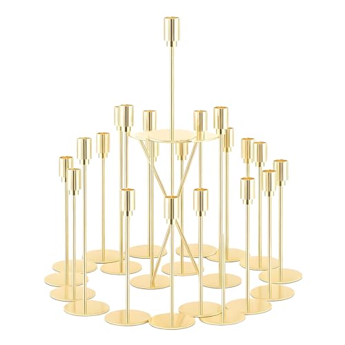 Kerzenhaltern Gold 21 Stück, 7 Sets 33/28/23cm Kerzenständer, Passend für 3/4 Zoll Dicke Stumpenkerzen, Vintage Stabkerzenhalter für Hochzeiten, Wohnkultur, Partys, Candle Light Dinner