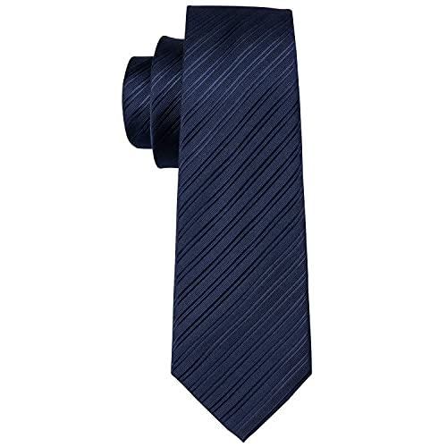 Image of Barry.Wang Solid Striped Tie for Men Silk Necktie Pocket Square Cufflinks Formal Wedding Party Business