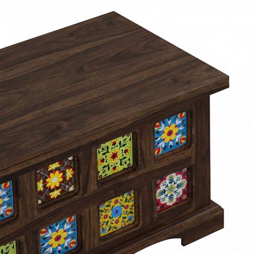 Image of Amazon Brand - Solimo Starlore Solid Sheesham Wood Storage Trunk | Wooden Box Chest for Clothes Linen Storage for Bedroom Living Room Home (Walnut Finish)