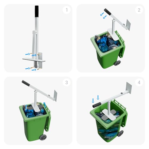Image of Manual Wall Mounted-Trash Bin Compactor, Wastemate Bin Compactor in Wheelie, Heavy-Duty Steel Garbage Compressor Tool for Kitchen, Garden, Restaurant, White